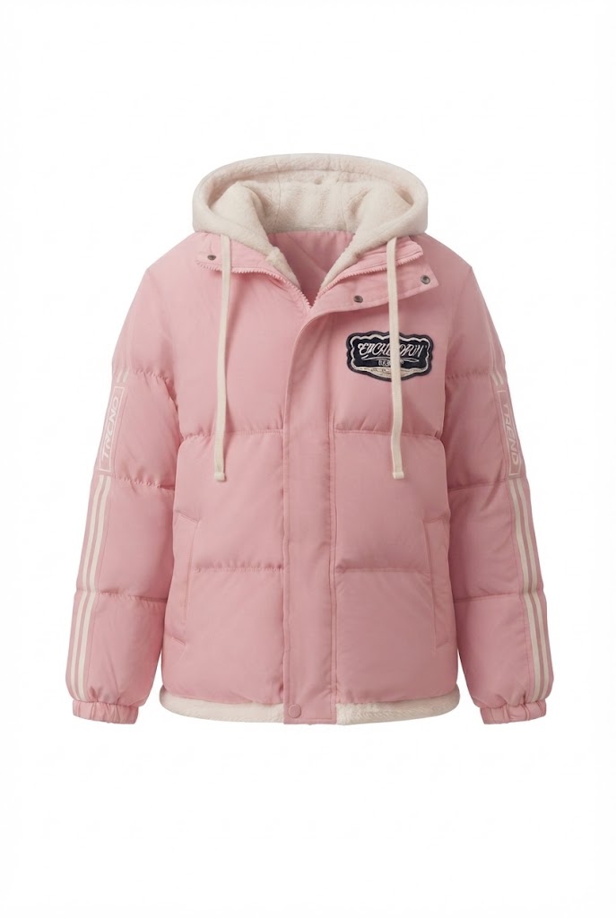 Women's trendy quilted hoodie with high-quality teddy inner construction and sporty striped sleeves