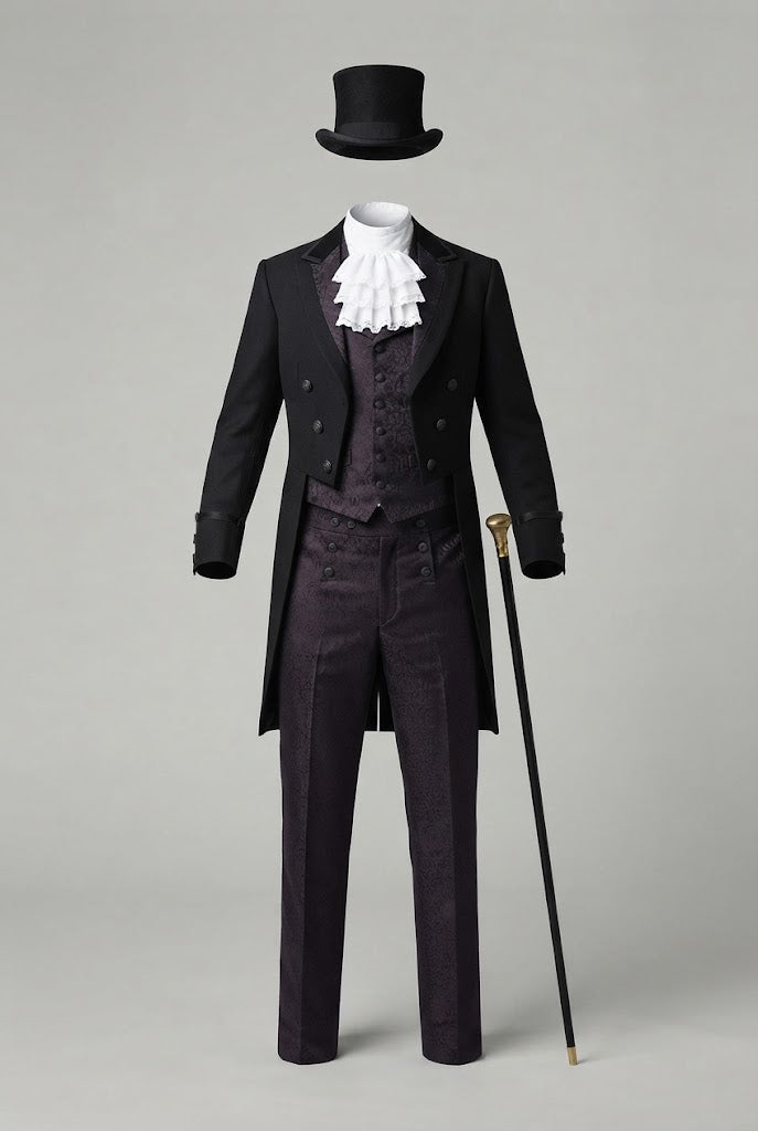 Men's elegant tailcoat with intricate decorations and double button placket EVA-US