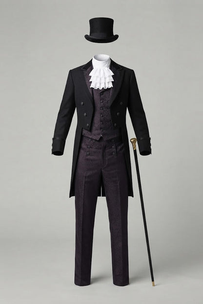 Men's elegant tailcoat with intricate decorations and double button placket EVA-US