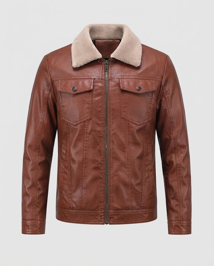 Men's leather jacket in pilot style with Sherpa collar EVA-US