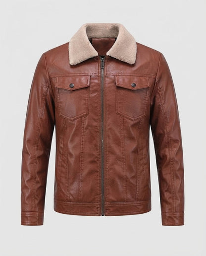 Men's leather jacket in pilot style with Sherpa collar EVA-US