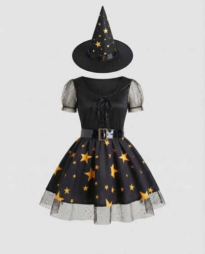 Women's fairy-tale witch costume with stars and lace details EVA-US