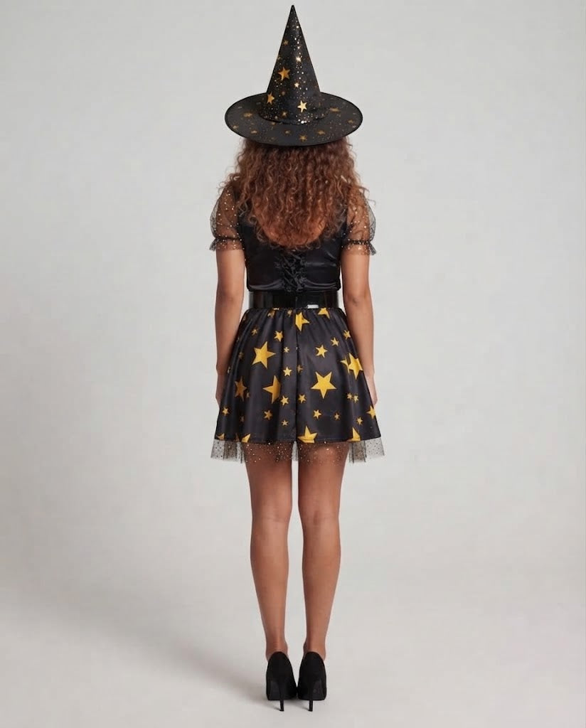 Women's fairy-tale witch costume with stars and lace details EVA-US