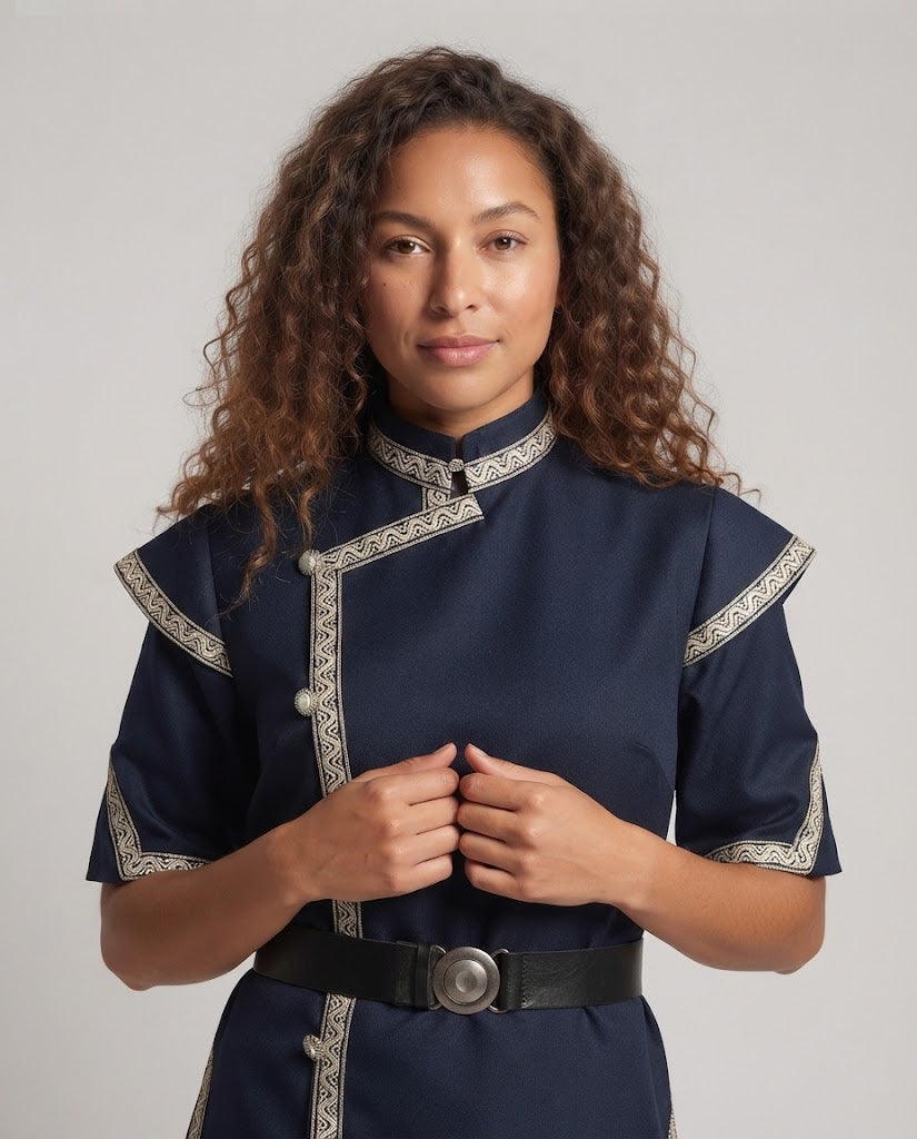 Women's costume with decorative trim and belt EVA-US