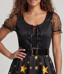 Women's fairy-tale witch costume with stars and lace details EVA-US