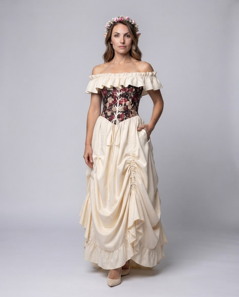 Women's romantic maxi dress with ruffles and floral top EVA-US