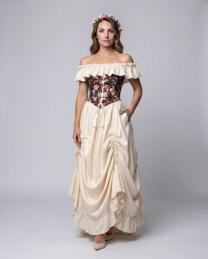 Women's romantic maxi dress with ruffles and floral top EVA-US