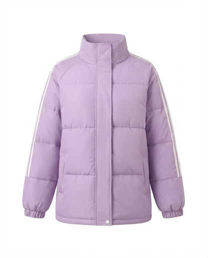 Women nan sporty quilted city puffer with ergonomic stand-up collar and reflective arm stripes