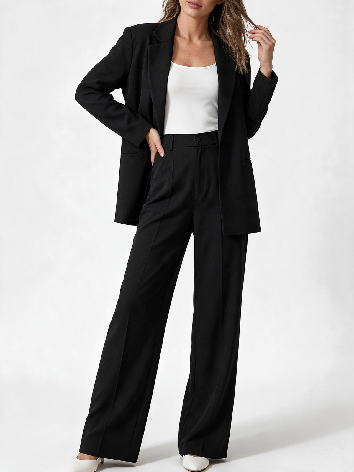Damen elegantes Anzug-Set mit weitem Hosenbein und modernem Blazer