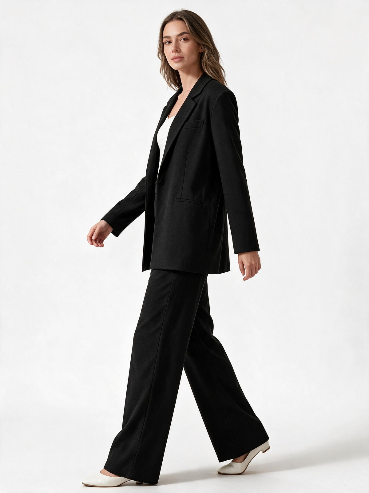 Damen elegantes Anzug-Set mit weitem Hosenbein und modernem Blazer