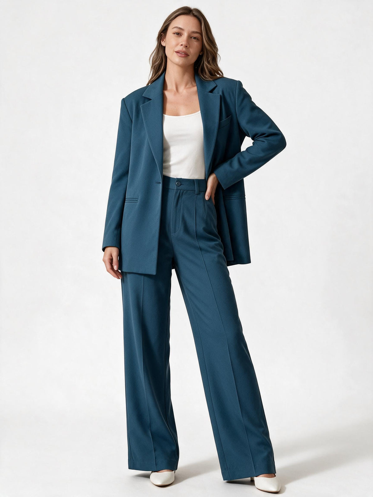 Damen elegantes Anzug-Set mit weitem Hosenbein und modernem Blazer