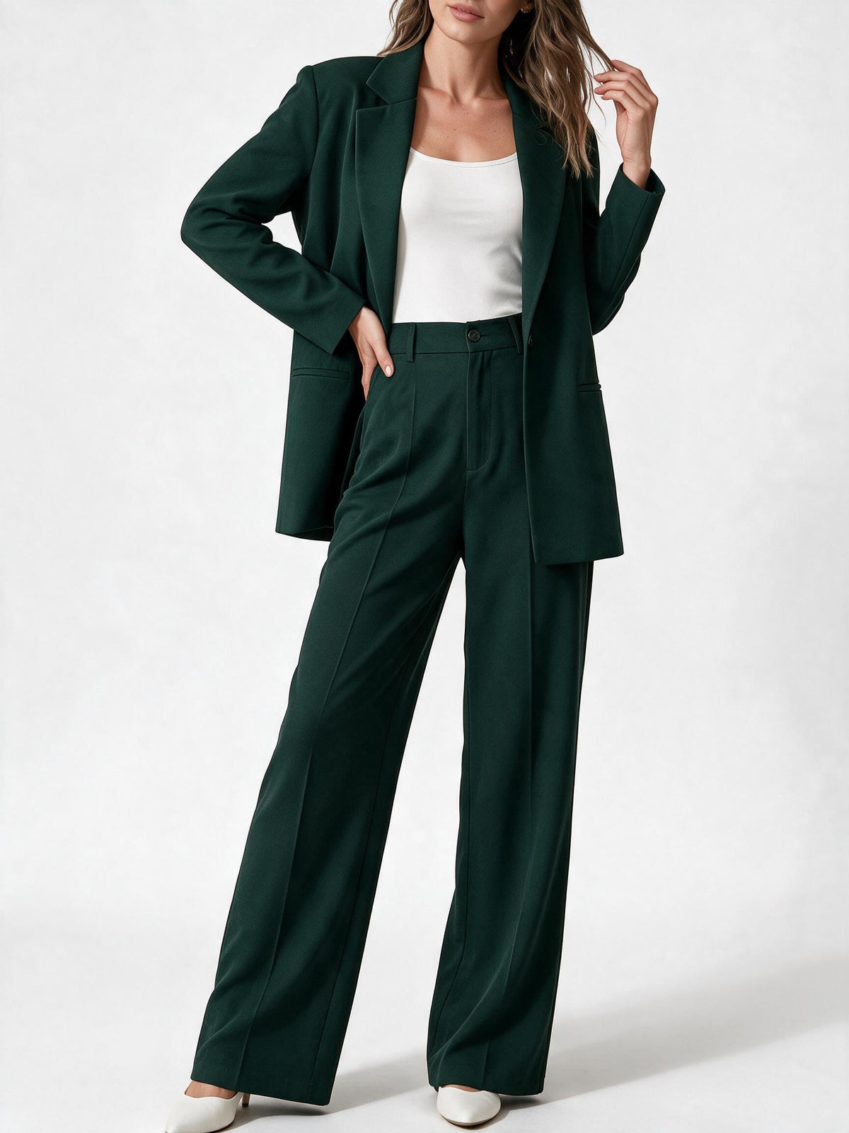 Damen elegantes Anzug-Set mit weitem Hosenbein und modernem Blazer