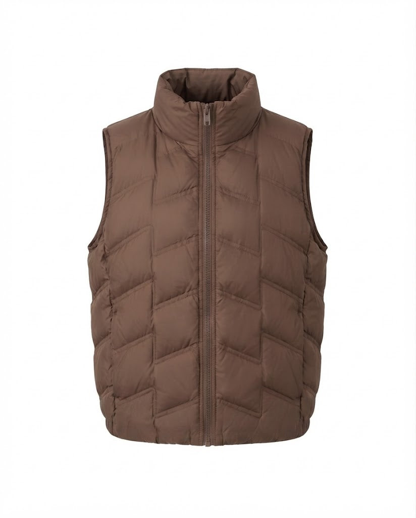 Women’s lightweight padded quilted vest with ergonomic chevron quilting and two-way zipper