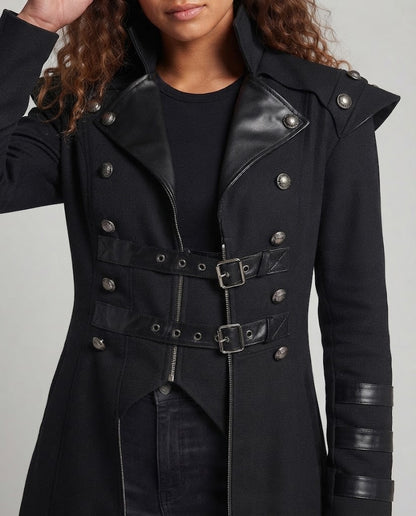 Women's Off-Shoulder Coat with Voluminous Sleeves and Decorative Accents EVA-US