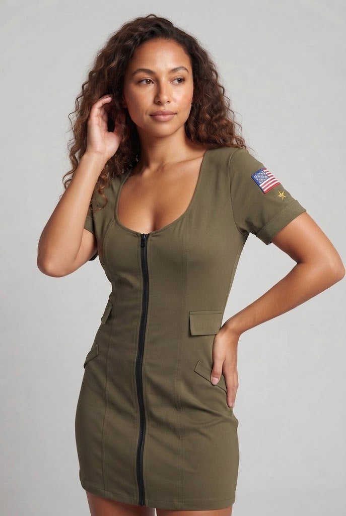 Women Camouflage Dress with Zipper EVA-US