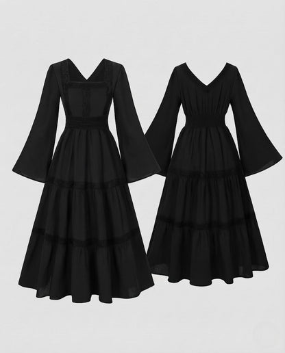 Women’s Romantic Boho Maxi Dress with Wide Sleeves and Lace Accents EVA-US