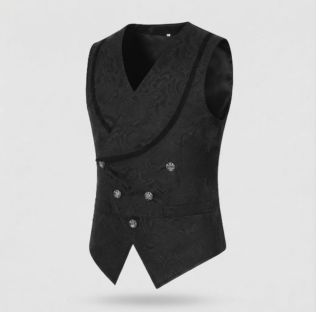 Women Elegant Velvet Waistcoat with Floral Patterns and Double Button Placket EVA-US