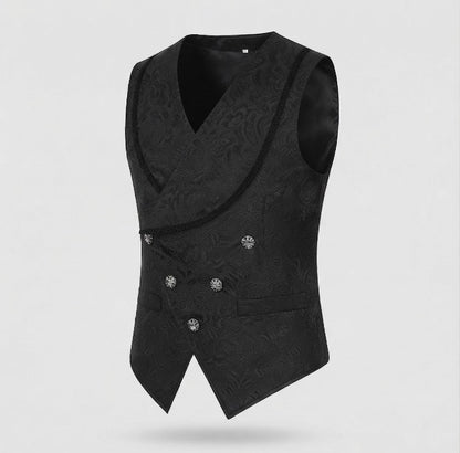 Women Elegant Velvet Waistcoat with Floral Patterns and Double Button Placket EVA-US
