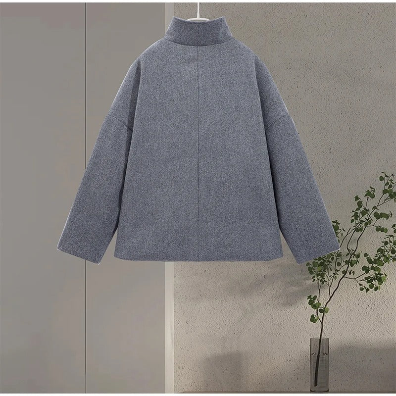 EVA-US | Wool Blend Jacket with High Collar and Buttons