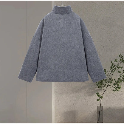 EVA-US | Wool Blend Jacket with High Collar and Buttons