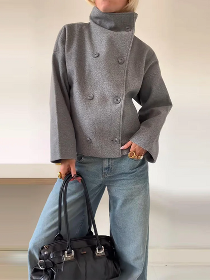 EVA-US | Wool Blend Jacket with High Collar and Buttons