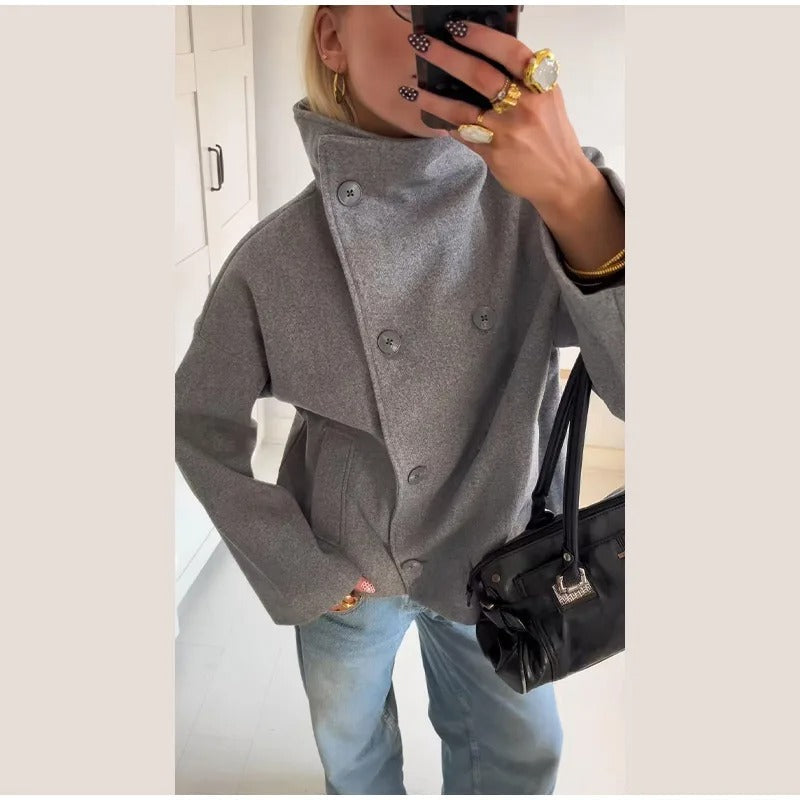 EVA-US | Wool Blend Jacket with High Collar and Buttons