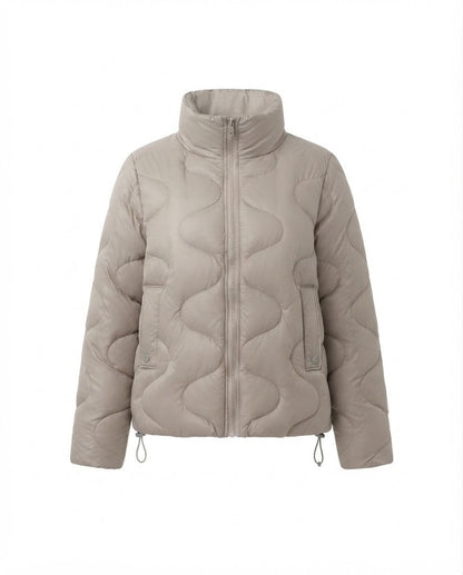 Women's Nano Short Padded Wave Quilt Puffer with Ergonomic Stand-Up Collar and Side Drawstring