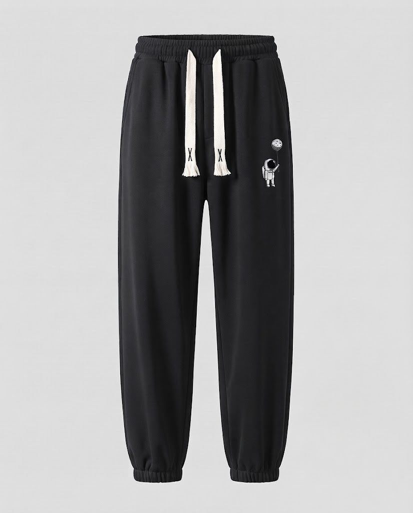 Men's Fleece-Lined Jogging Pants with Astronaut Print, Drawstring and Elastic Cuffs EVA-US