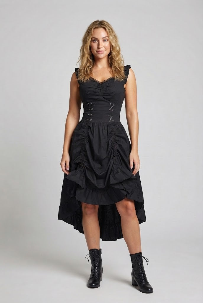 Women Elegant Vintage Dress with Ruffles and Lacing EVA-US