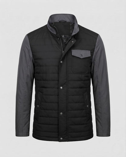 Men's Stand Collar Quilted Jacket with Contrast Sleeves made of Blended Material