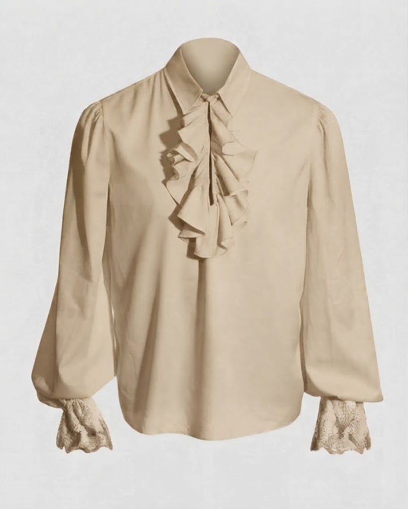Women Ruffled Blouse with Elegant Collar Area EVA-US