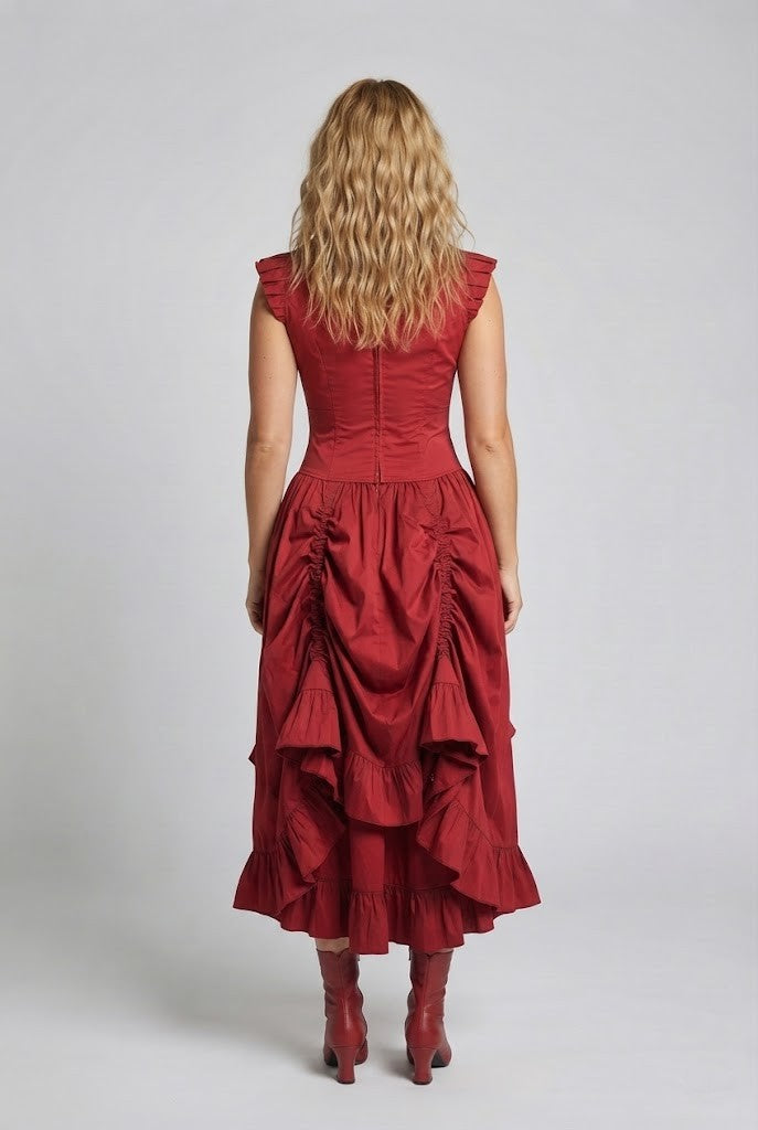 Women's romantic dress with ruffle details and elegant lacing EVA-US
