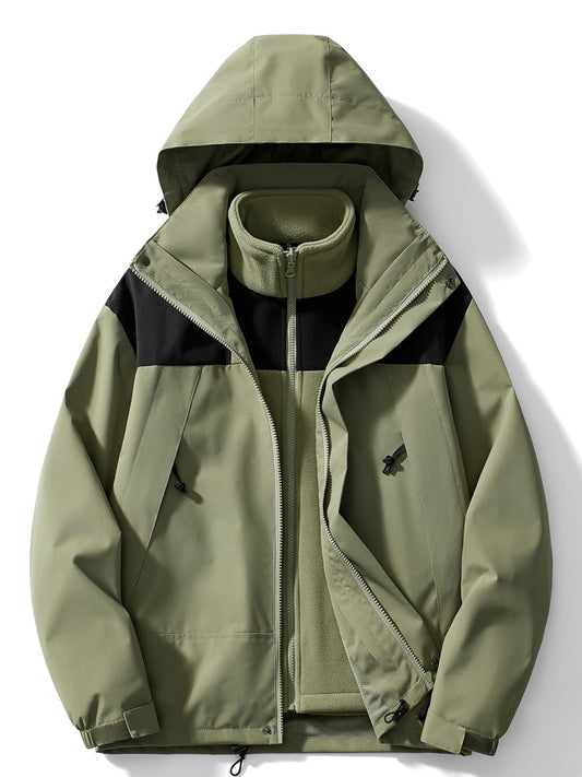 3 in 1 Outdoor Jacket Waterproof Windproof Removable Hood