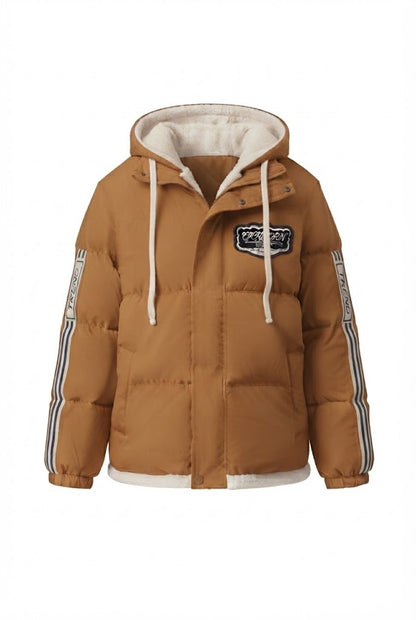 Women's trendy quilted hoodie with high-quality teddy inner construction and sporty striped sleeves