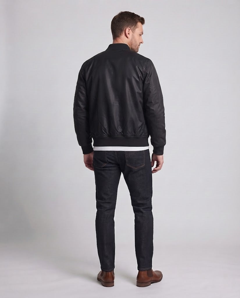 Men's lightweight nylon flight bomber with arm pocket, dual zipper and ribbed cuffs EVA-US
