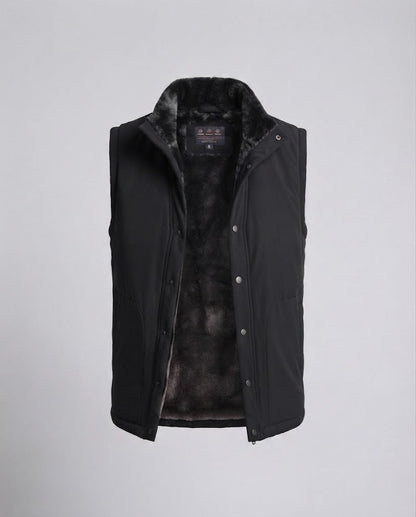 Men's windproof thermal vest with extra soft faux fur lining and concealed zip pockets