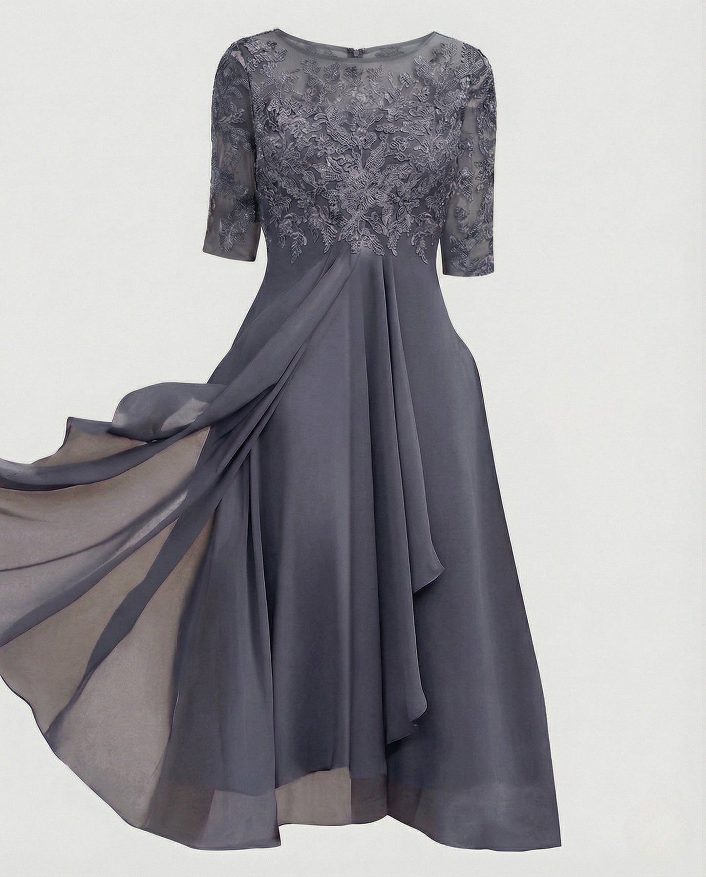 Elegant Chiffon Evening Dress with Lace - Lilac colorway