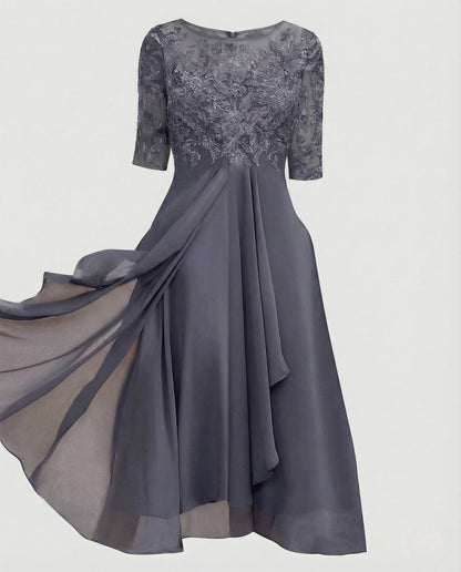 Elegant Chiffon Evening Dress with Lace - Lilac colorway