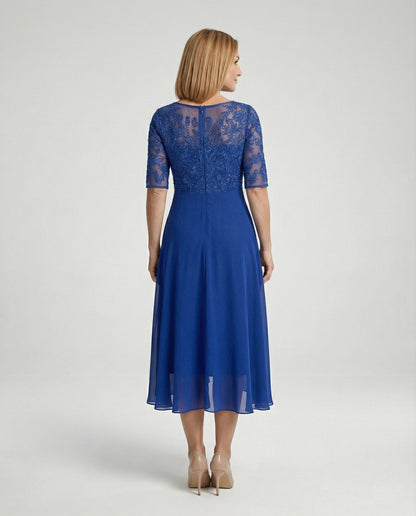 Elegant Chiffon Evening Dress with Lace - back view