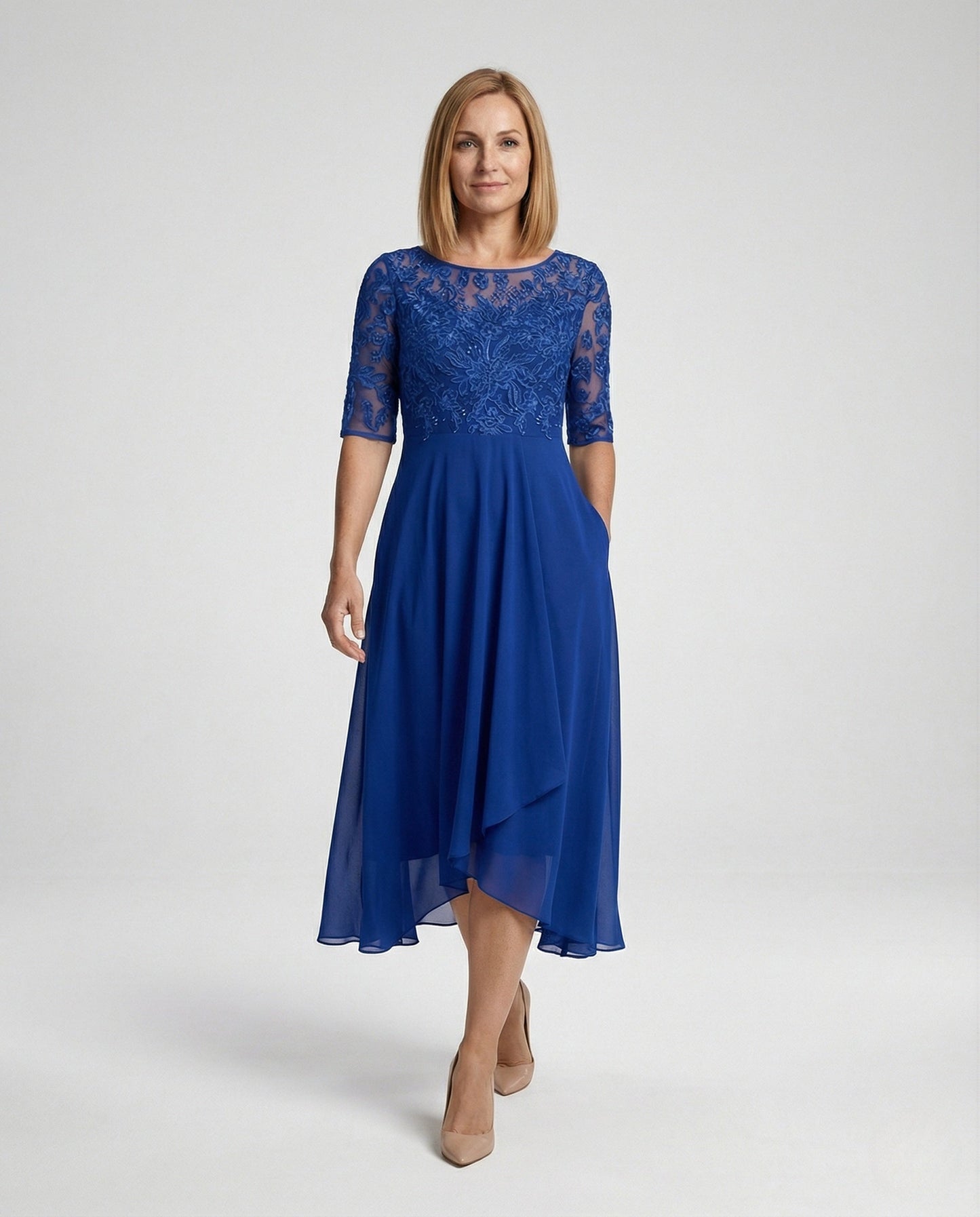 Elegant Chiffon Evening Dress with Lace - front view