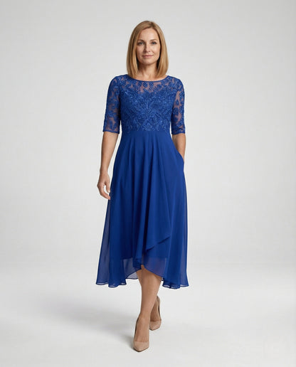 Elegant Chiffon Evening Dress with Lace - front view