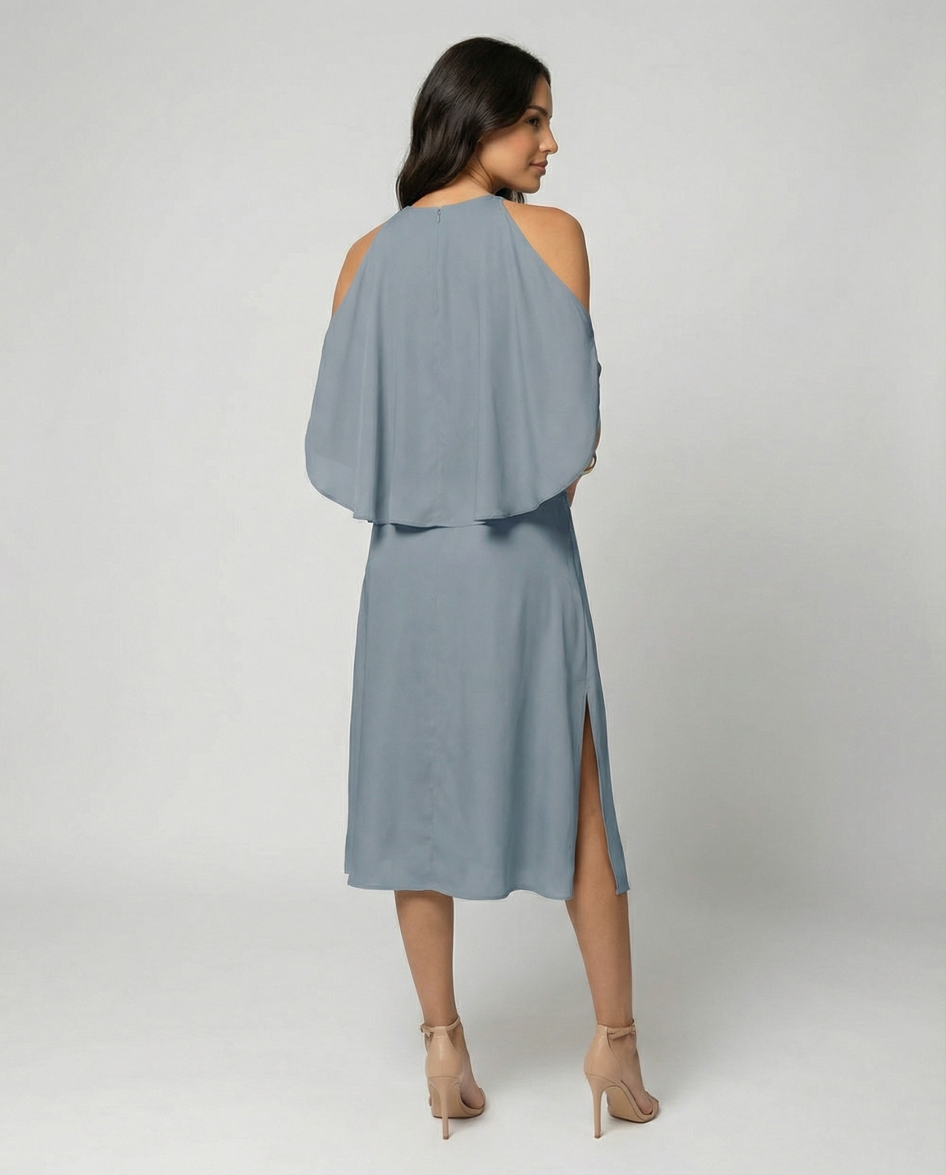 Elegant Dress with Fashionable Shoulder Cutouts - back view