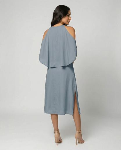 Elegant Dress with Fashionable Shoulder Cutouts - back view