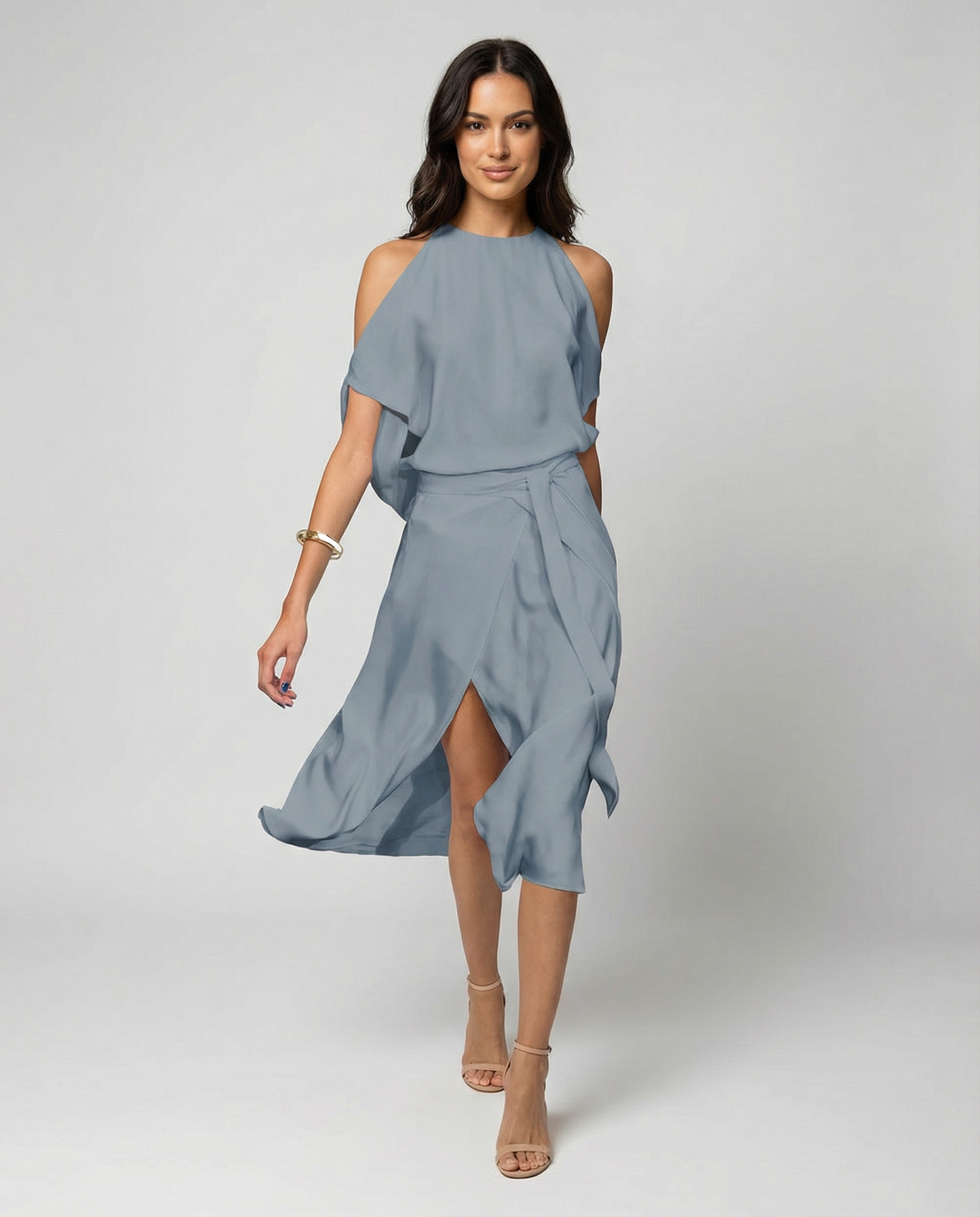 Elegant Dress with Fashionable Shoulder Cutouts - front view