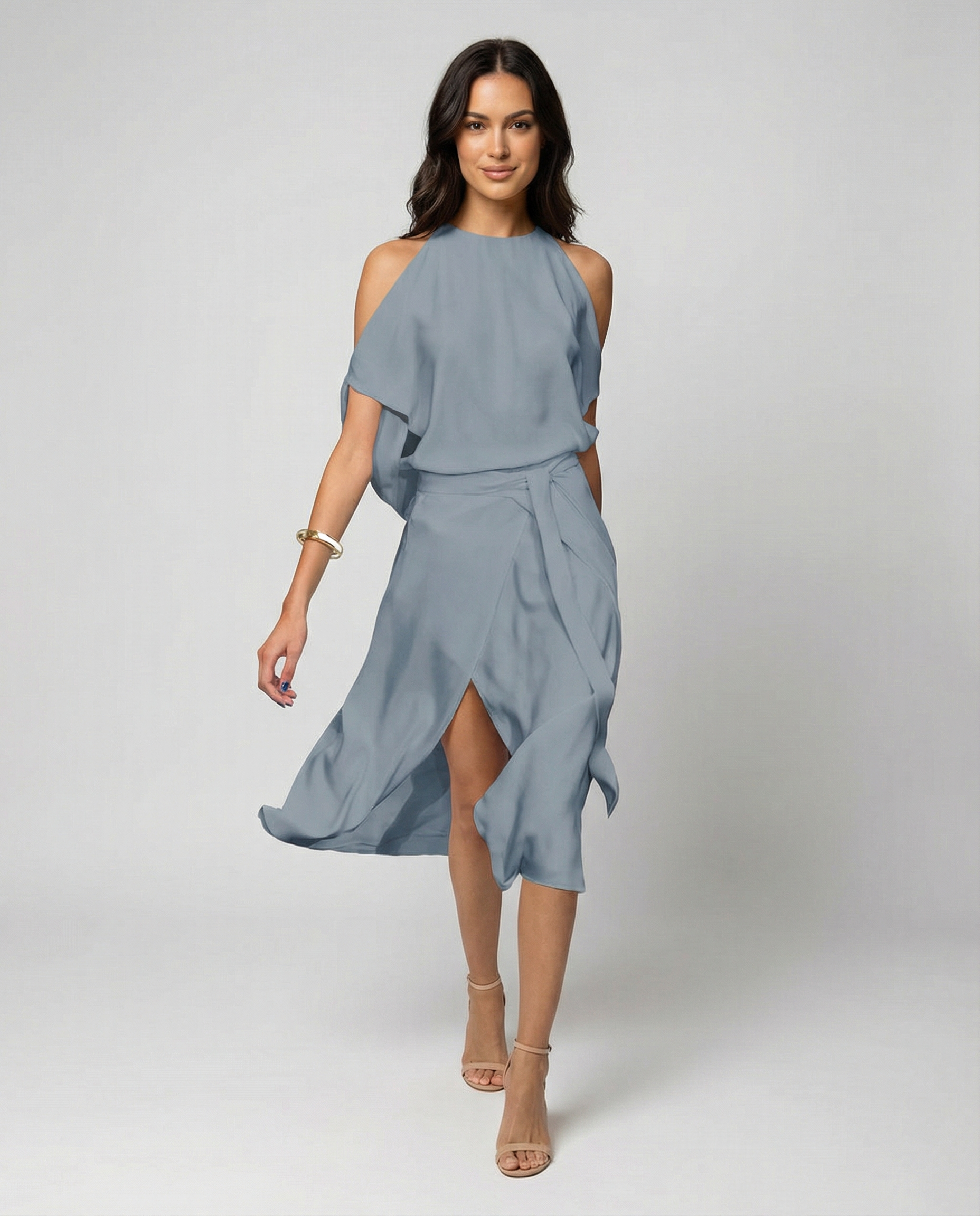 Elegant Dress with Fashionable Shoulder Cutouts - front view