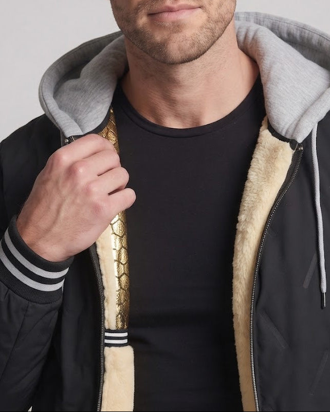 Men's Thermal Insulated Bomber Jacket with Faux Fur Collar EVA-US
