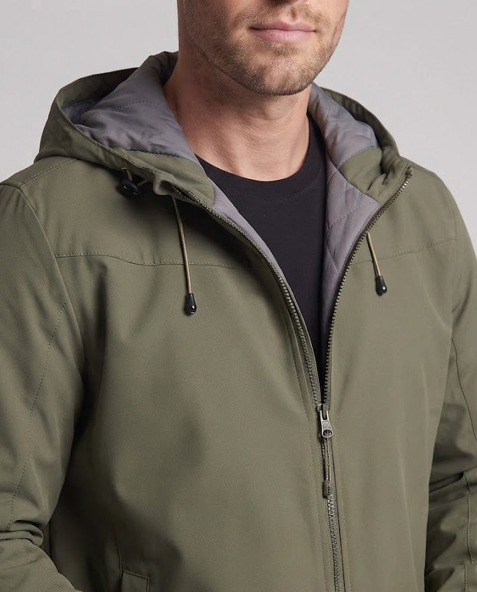 Men's Lightweight Wind and Water-Resistant Hooded Field Jacket with Adjustable Hood and Full-Length Zipper EVA-US