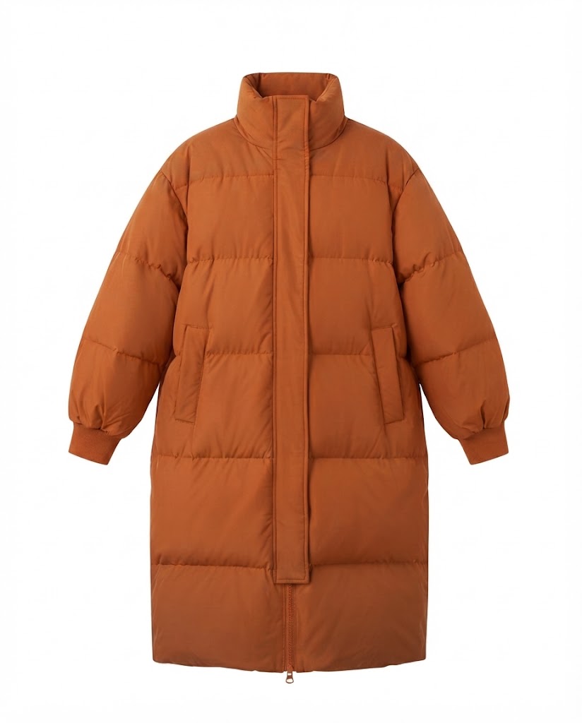 Women's longer noise-reducing thermo quilted coat with ergonomic stand collar and shoulder flaps detail