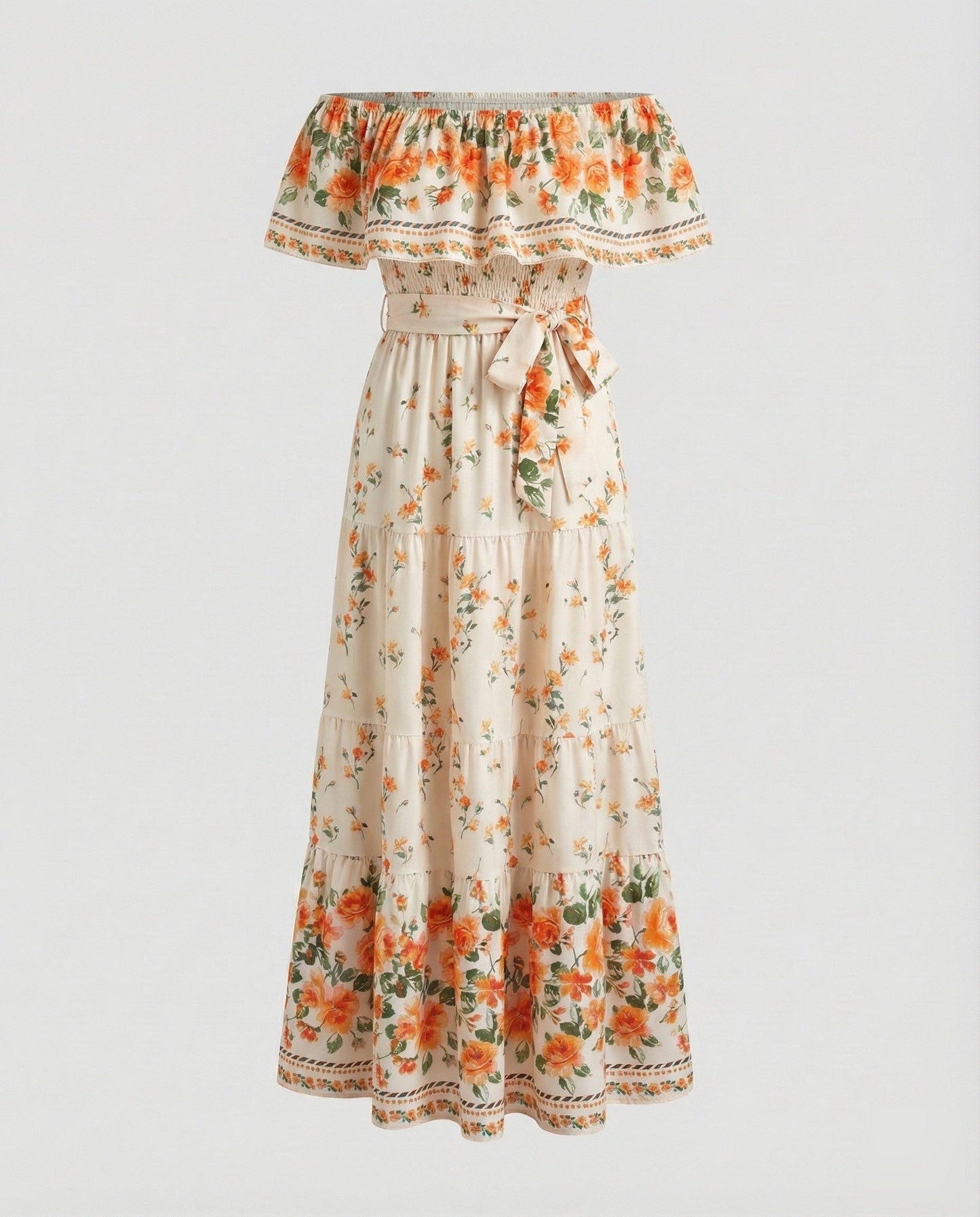 Folklore Carmen-Volant Mixed Fabric Maxi Dress - Light Yellow colorway