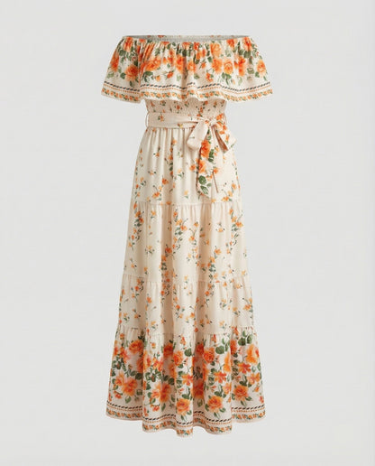 Folklore Carmen-Volant Mixed Fabric Maxi Dress - Light Yellow colorway